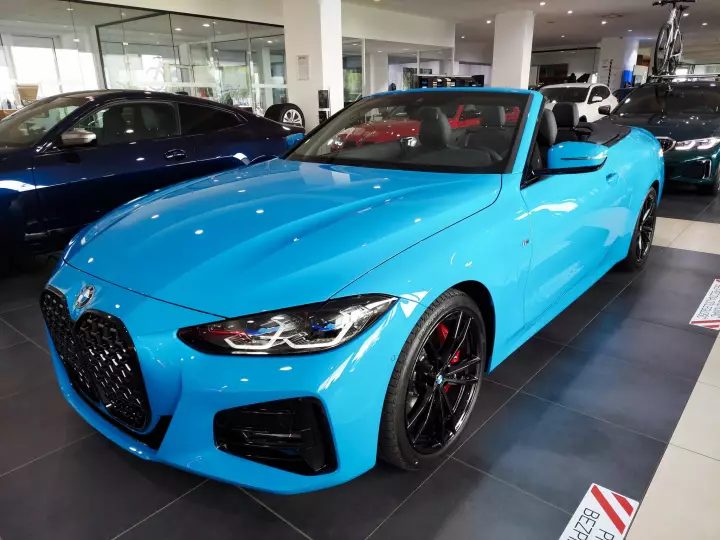 Ferrari in Blu Mexico — BMW 4 Series Convertible (G23) painted in Mexico Blue (carpaints.co)
